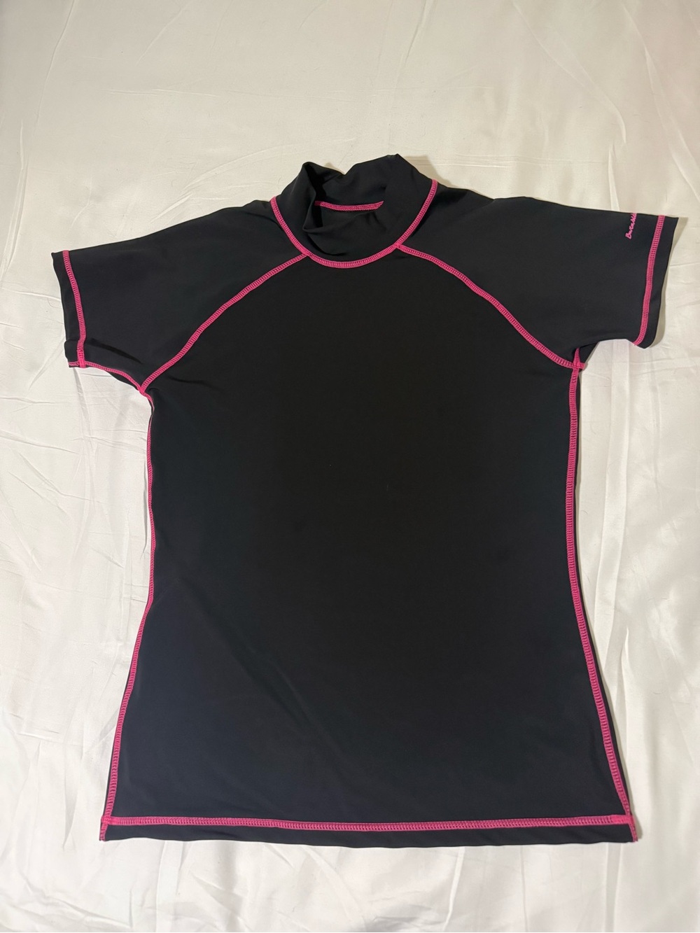 burnside Black Short-Sleeve Rash Guard with Pink Stitching